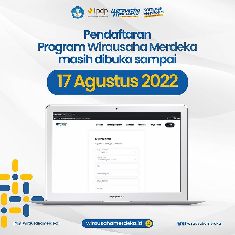 Pendaftaran Wirausaha Merdeka Masih Dibuka Sampai 17 Agustus 2022